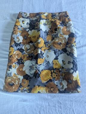 J.Crew Golden Roses Skirt Size 10 Silk Wool Blend Womens Pencil Office Business
